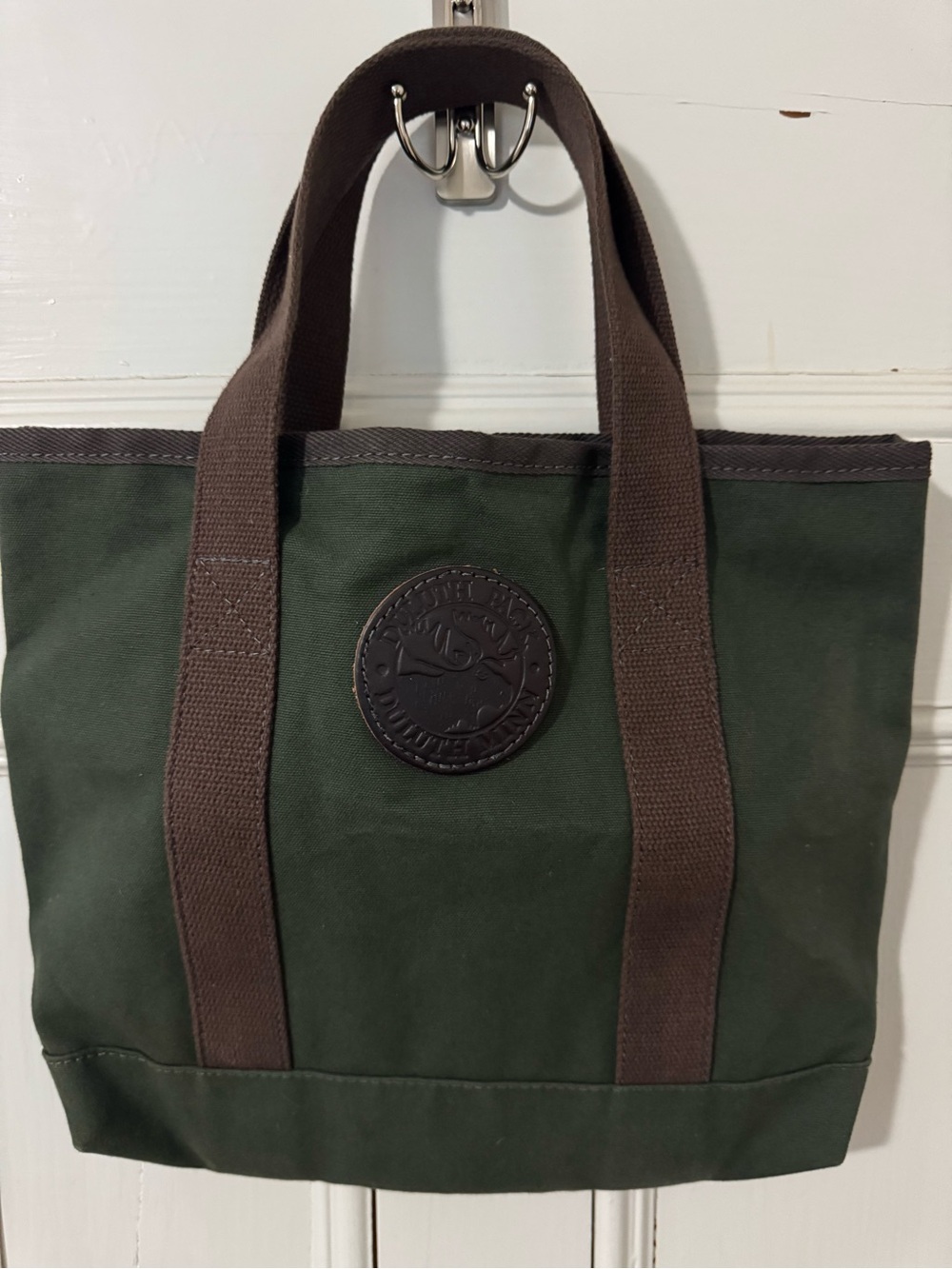 Duluth Pack Canvas Tote Bag in Dark Green with Brown Straps